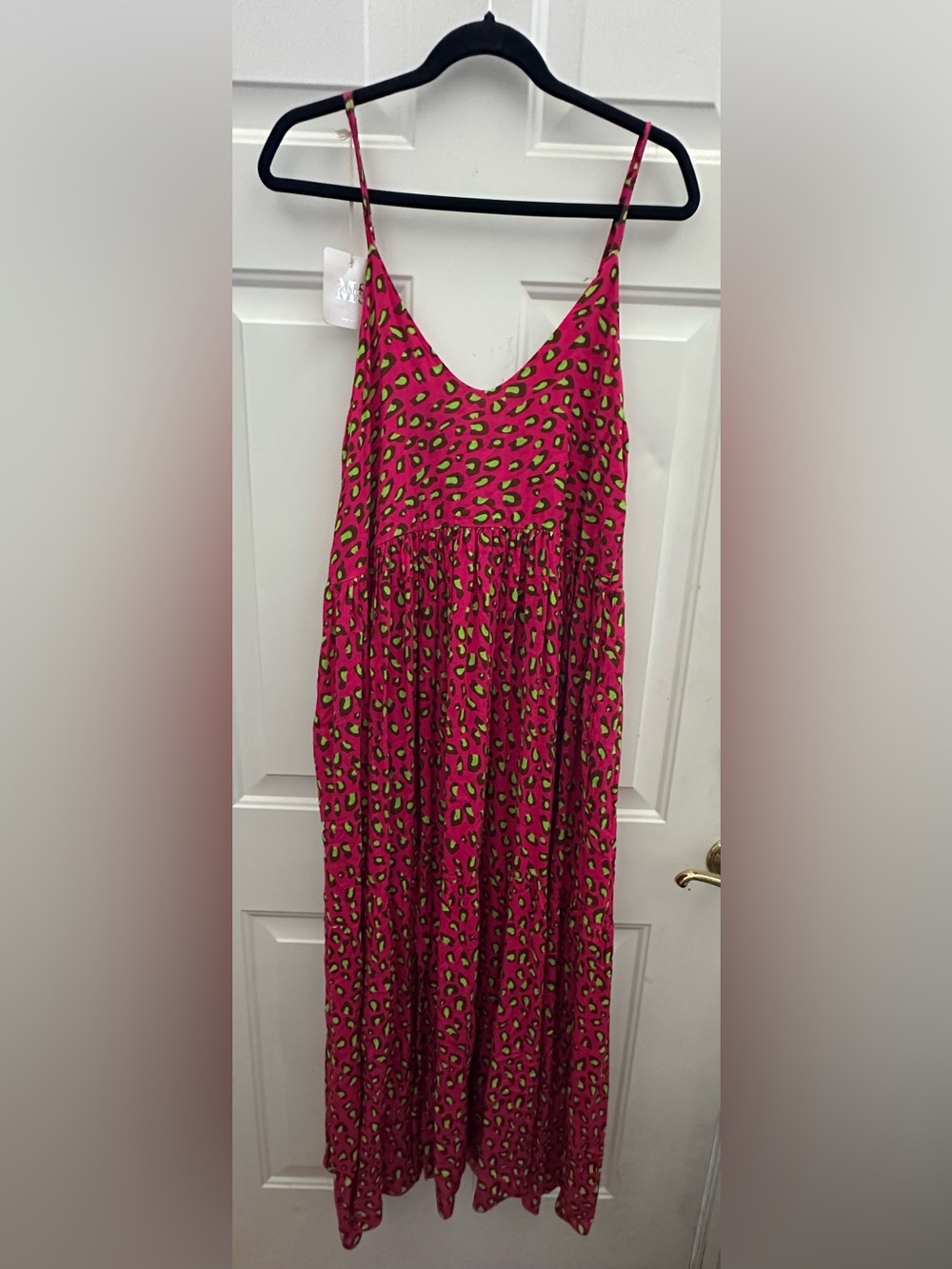 Fuchsia Leopard Print Maxi Dress with Lime Accent